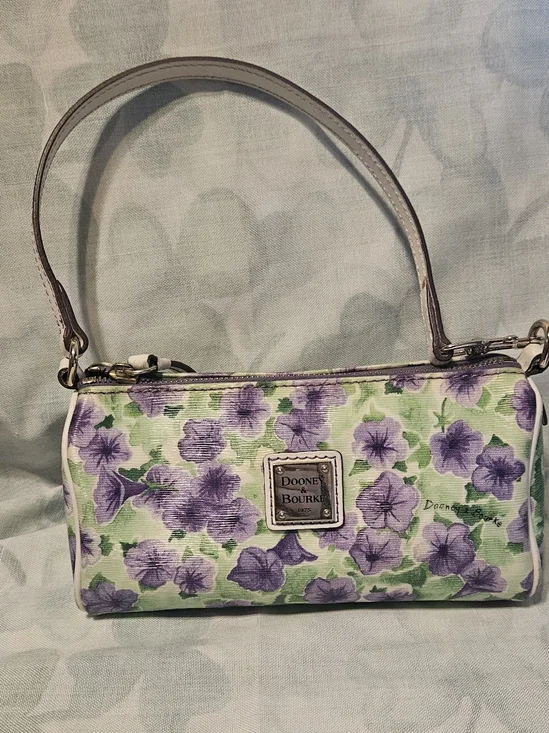 Dooney and Bourke Purple Petunia Mini Barrel Bag, Large Slim Wristlet, Coin Case - Picture 2 of 12